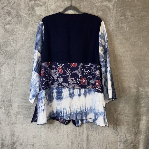 Calessa Patchwork Embroidered Floral Tye Dye Button Blouse Sz Med Artsy Boho - Picture 5 of 9